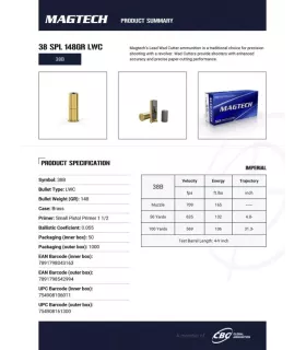 50 balles Cal.38 SP 158grs LWC MAGTECH 2
