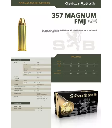 50 balles Cal.357 Mag 158grs FMJ S