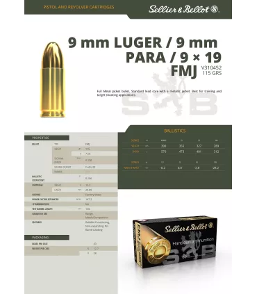 50 balles Cal.9x19 115grs FMJ S